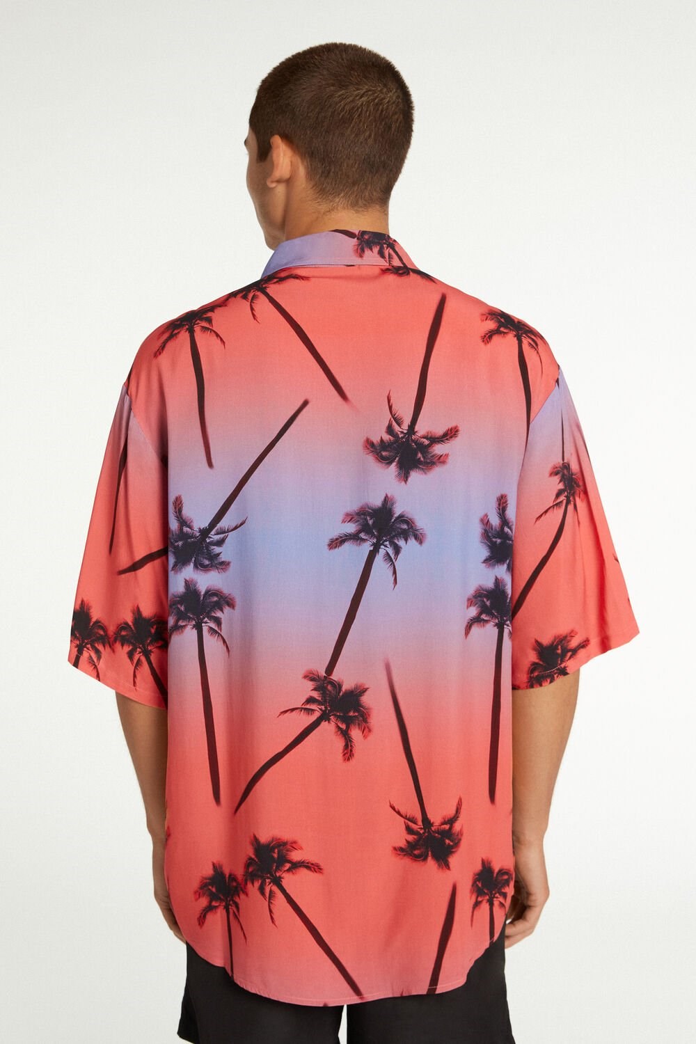 Pink Palm Tree Print 589v Tezenis Viscose Fabric Short-Sleeve Shirt | 403651-KCL