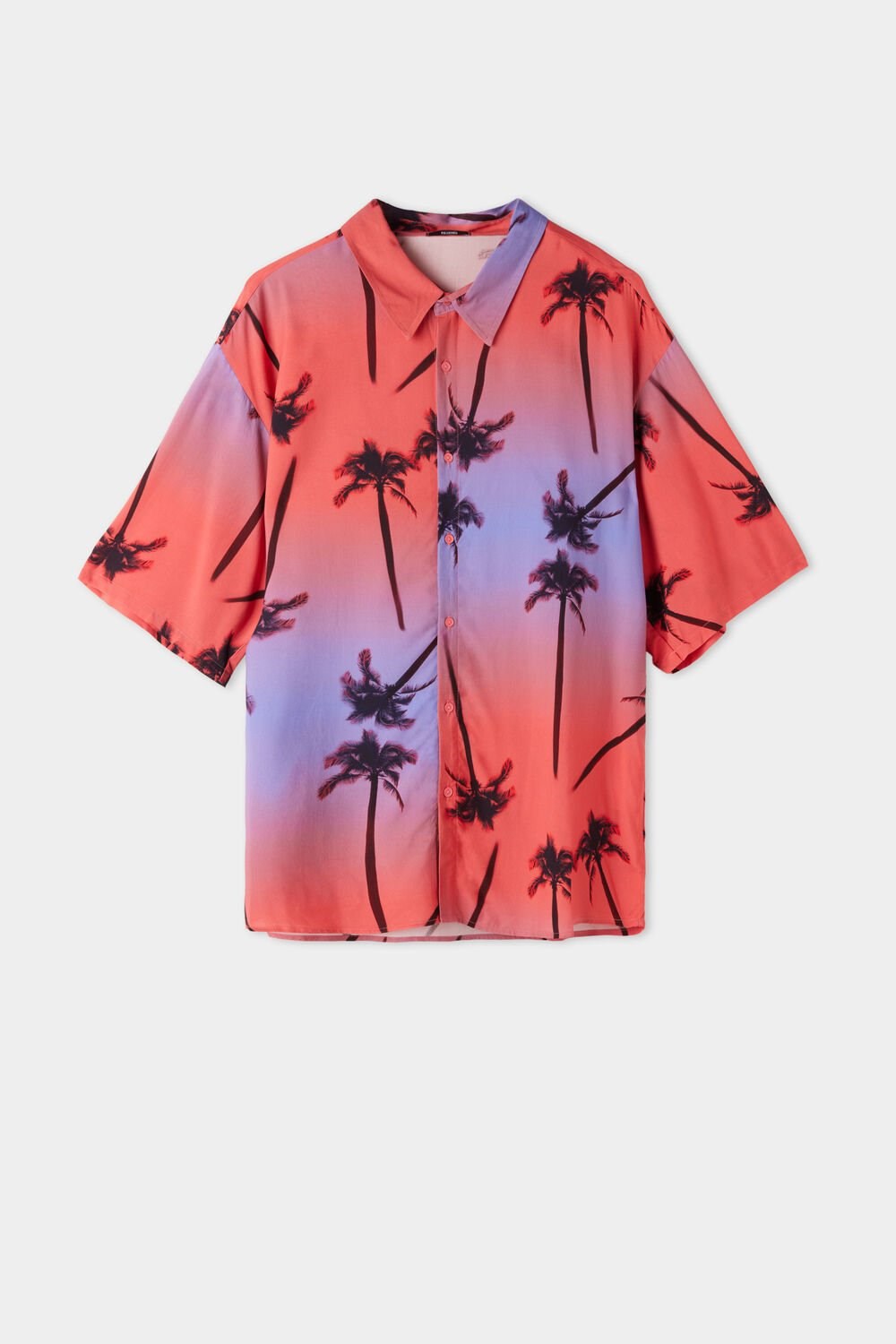 Pink Palm Tree Print 589v Tezenis Viscose Fabric Short-Sleeve Shirt | 403651-KCL