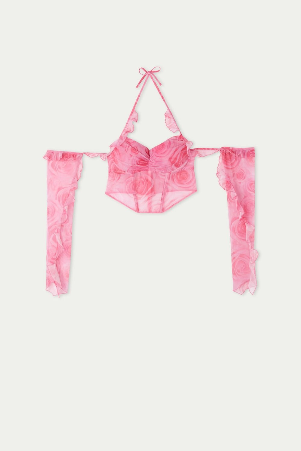 Pink Romantic Rose Print 299v Tezenis Romantic Roses Bandeau Bra Top | 830419-ISZ