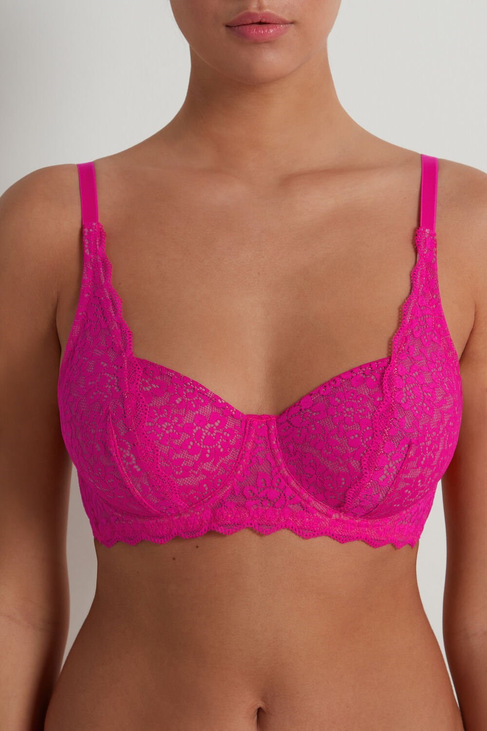 Pink Summer Fuchsia 534v Tezenis Paris Recycled Lace Unpadded Balconette Bra | 340928-HXT