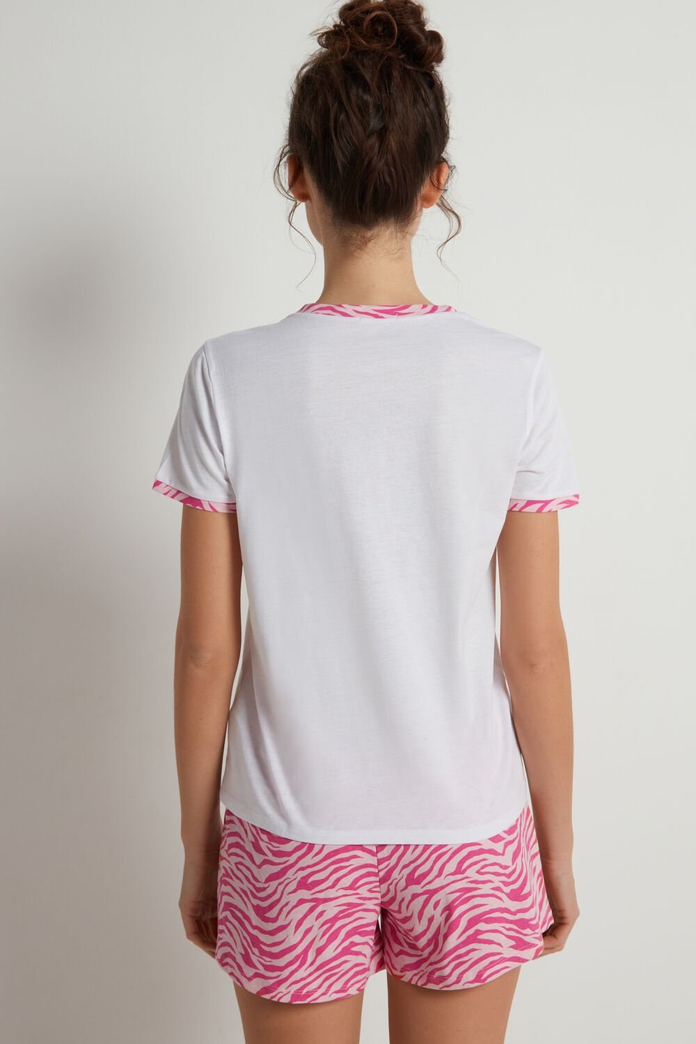 Pink White Wildflower Print 352v Tezenis “Wild Flowers” Print Short Cotton Pajamas | 130984-EGI