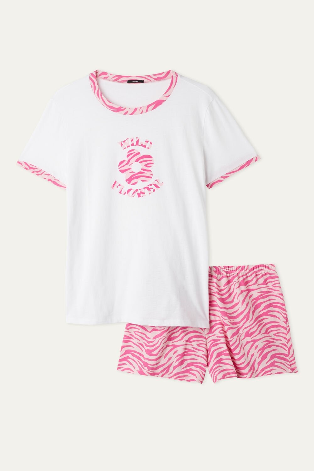 Pink White Wildflower Print 352v Tezenis “Wild Flowers” Print Short Cotton Pajamas | 130984-EGI