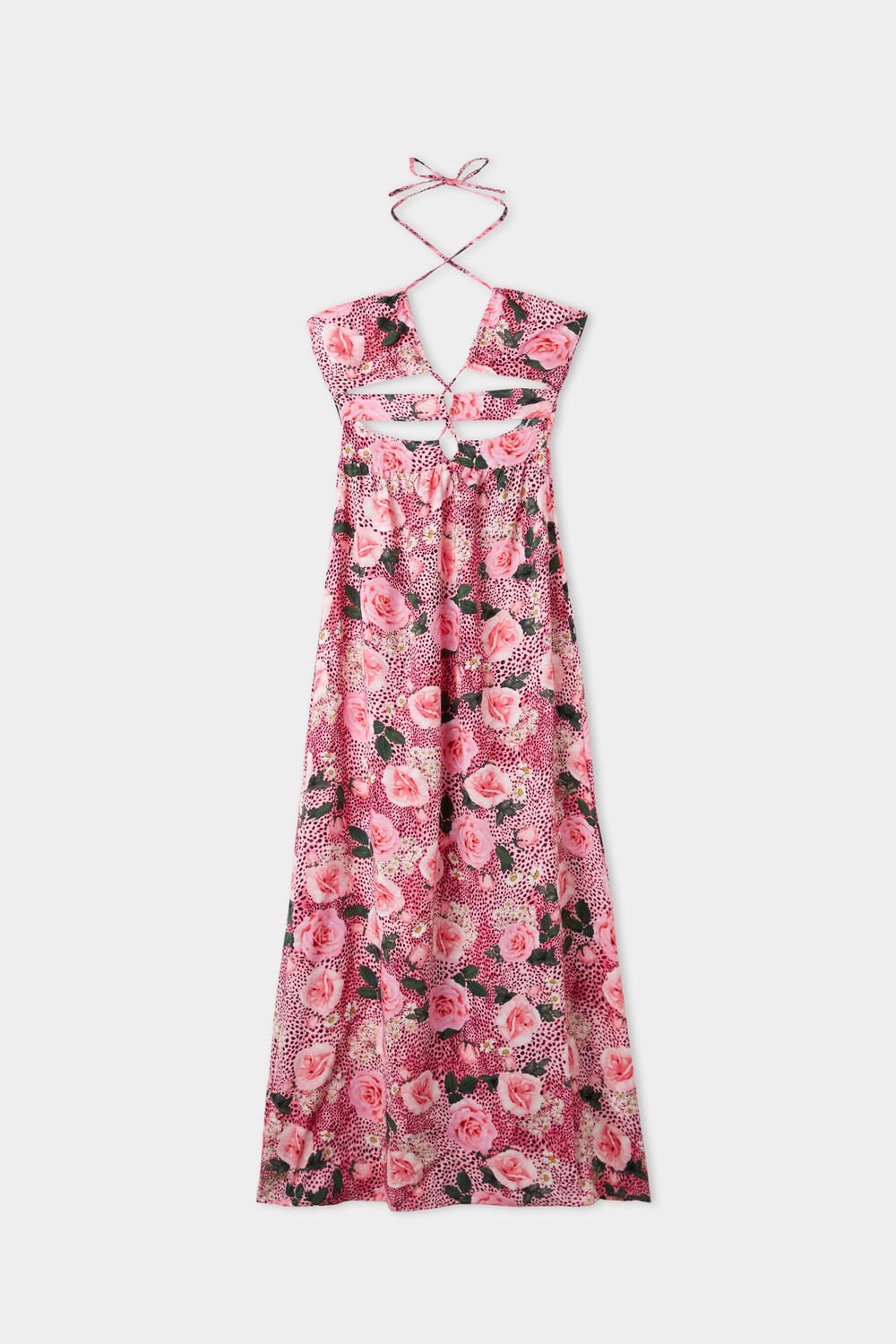 Pink Wild Rose Print 617v Tezenis Long Viscose Fabric Criss-Cross Dress | 708612-MVY