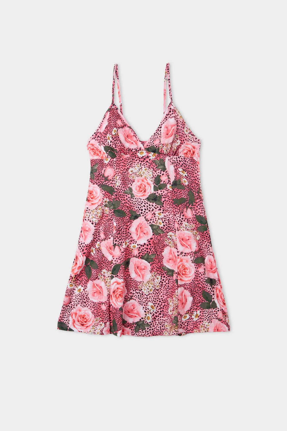 Pink Wild Rose Print 617v Tezenis V-Neck Mini Dress | 167205-BIM