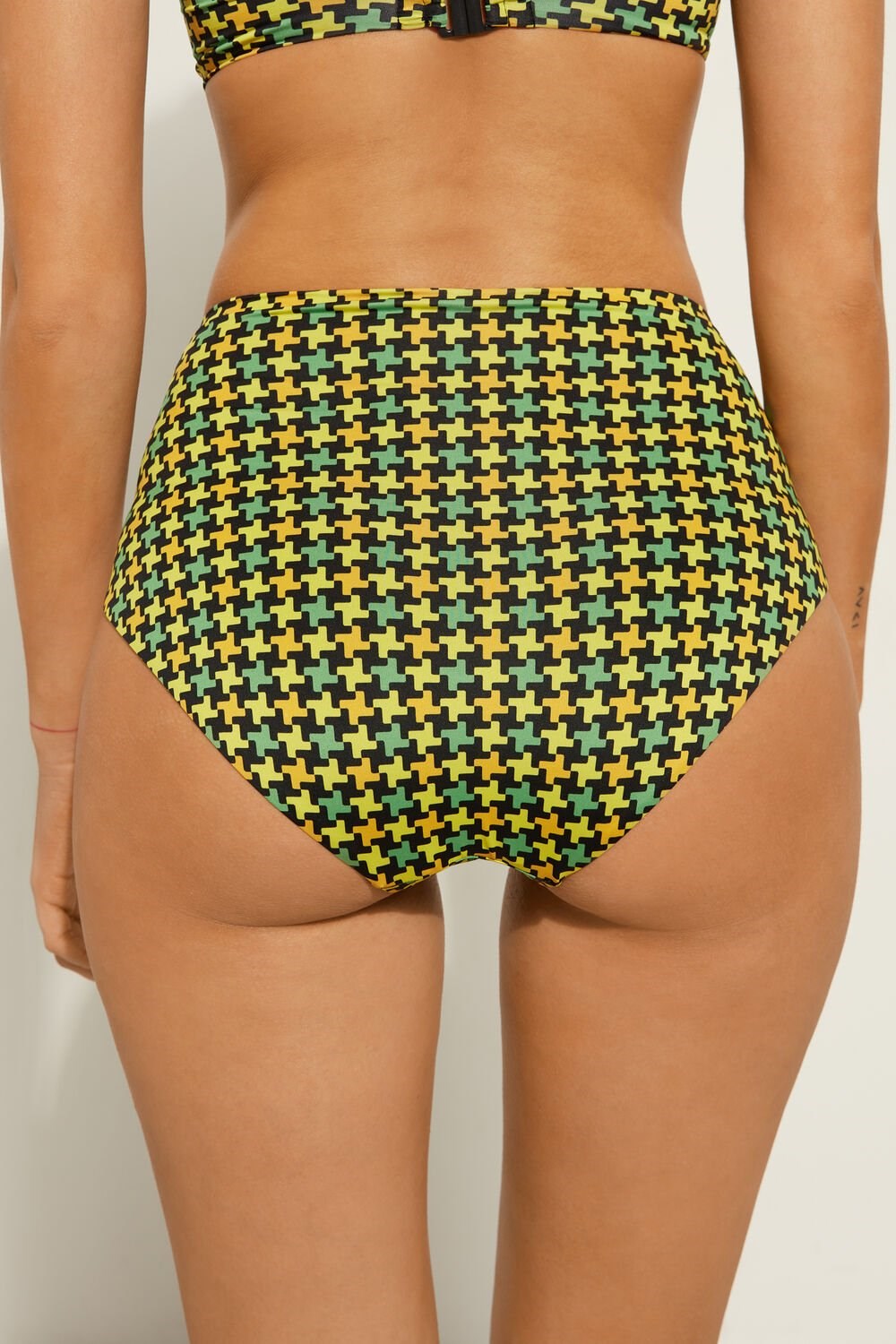 Print Black Houndstooth Print 552v Tezenis High-Waisted Houndstooth Bikini Bottoms | 140832-BNM