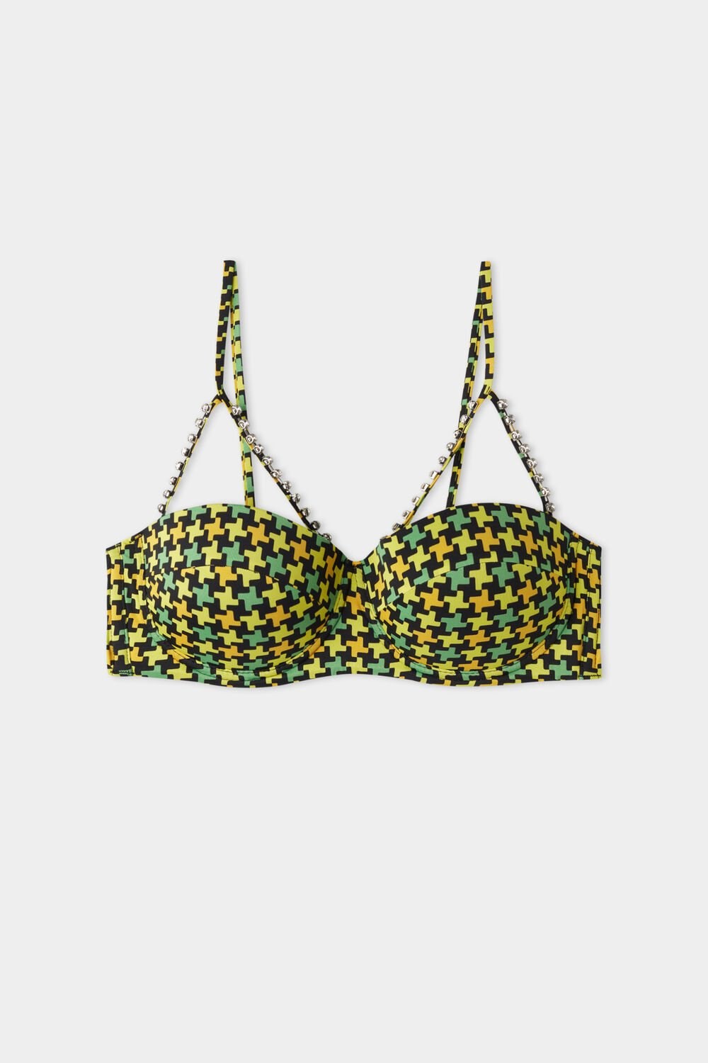 Print Black Houndstooth Print 552v Tezenis Houndstooth Padded Bandeau Bikini Top | 974108-PJM