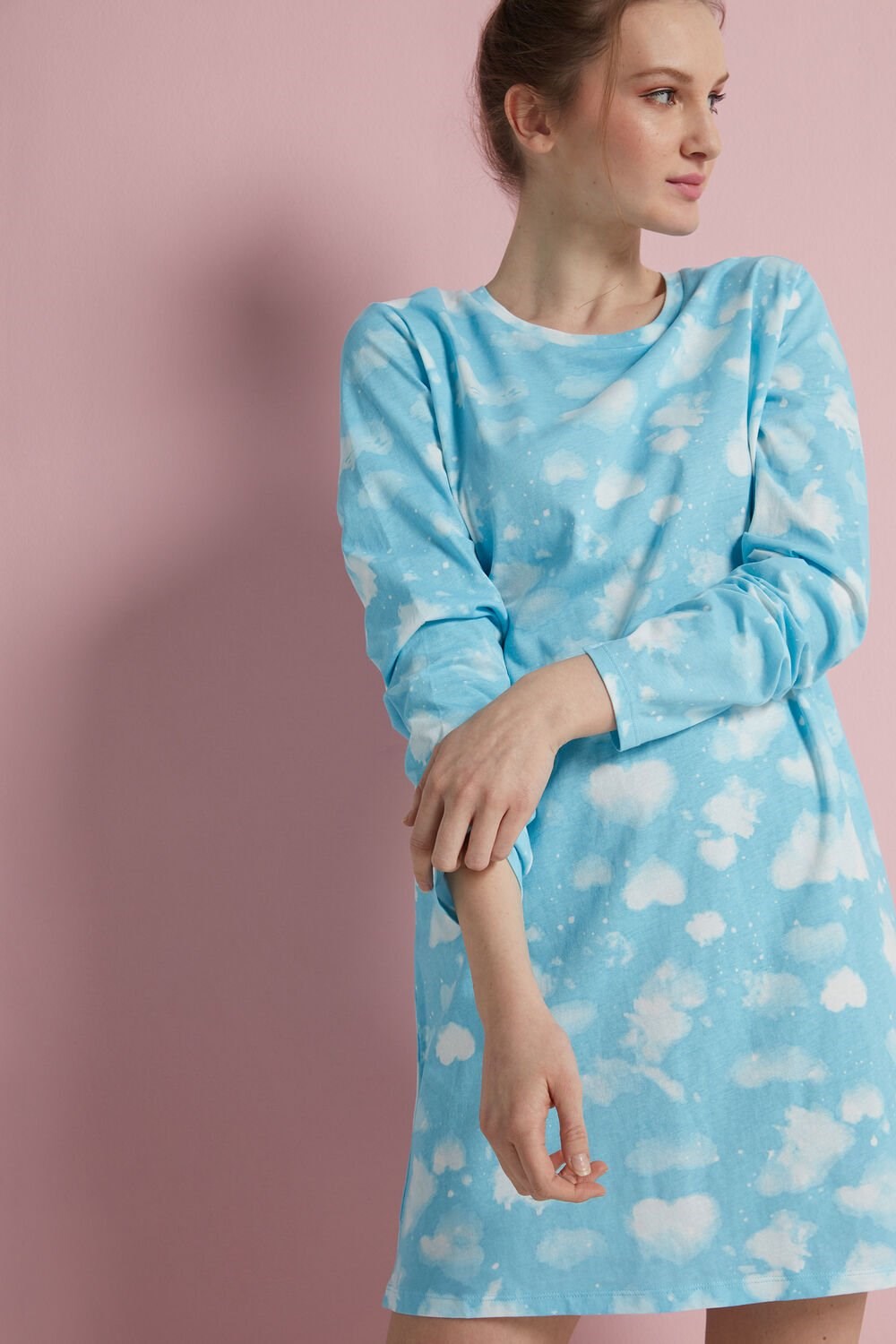 Print Candy Blue Cloud Print 344v Tezenis Cloud Print Long Sleeve Nightgown | 930417-XTH