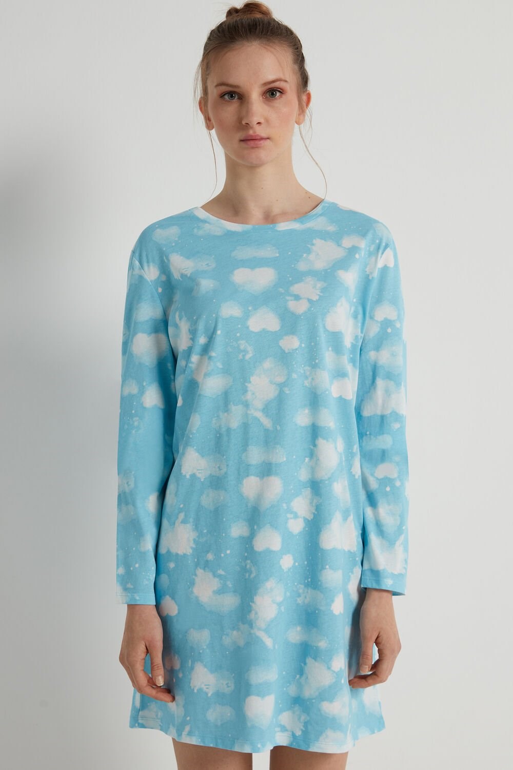 Print Candy Blue Cloud Print 344v Tezenis Cloud Print Long Sleeve Nightgown | 930417-XTH