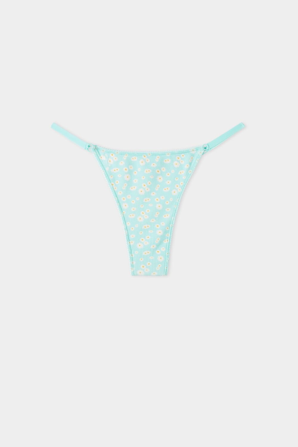 Print Light Blue Daisy Print 640v Tezenis High-Waisted Printed Cotton Brazilian String Panties | 729138-LEW