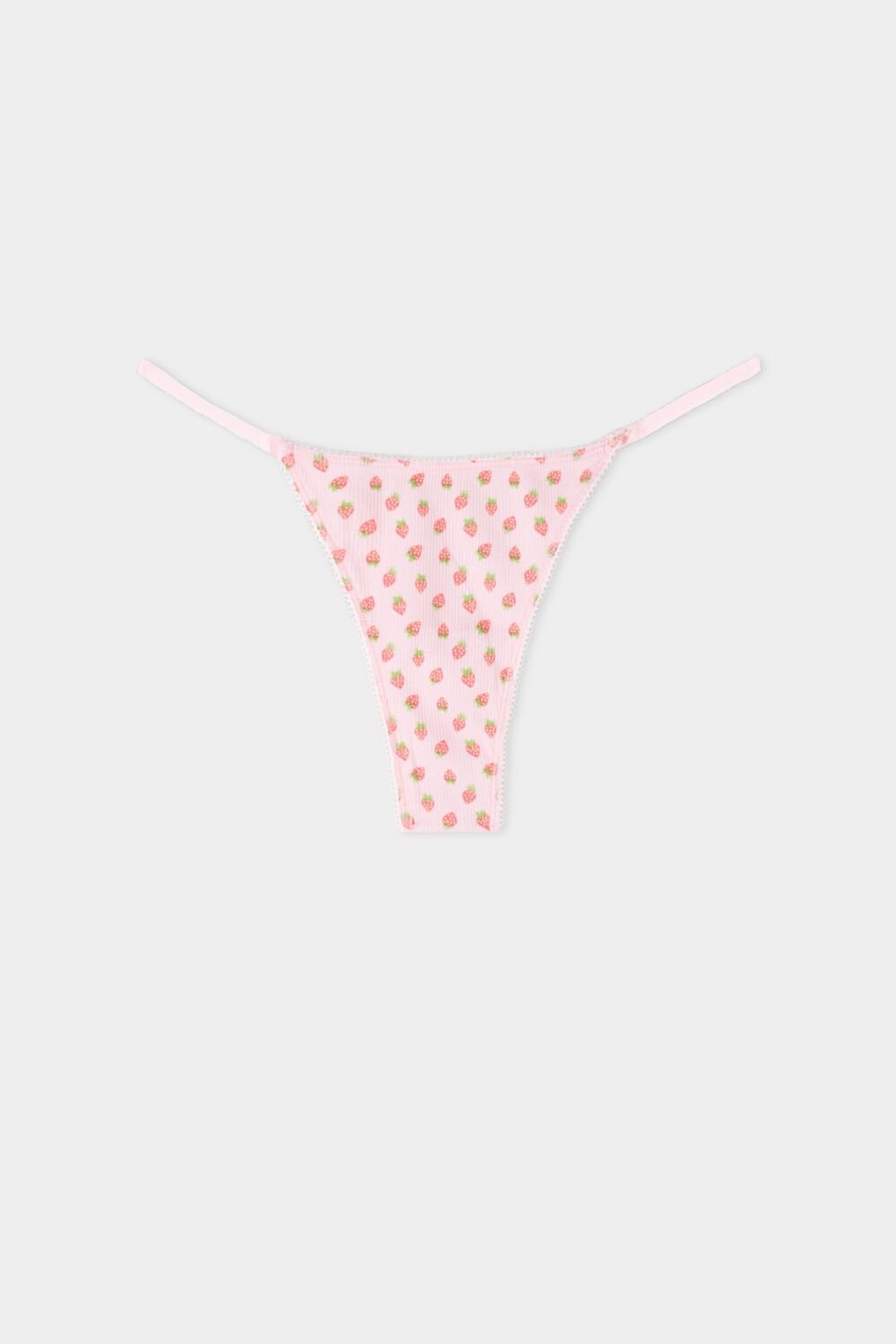 Print Pink Strawberry Print 641v Tezenis High-Waisted Printed Cotton Brazilian String Panties | 309174-AYT