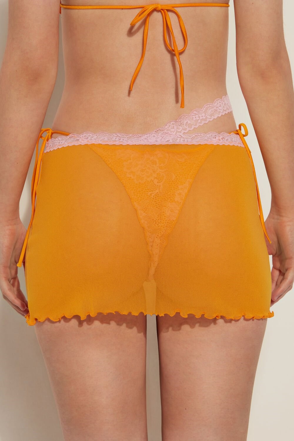 Print Sun Yellow/Lace Pink 699v Tezenis Blush Lace Pareo Mini-Skirt | 507142-VOE