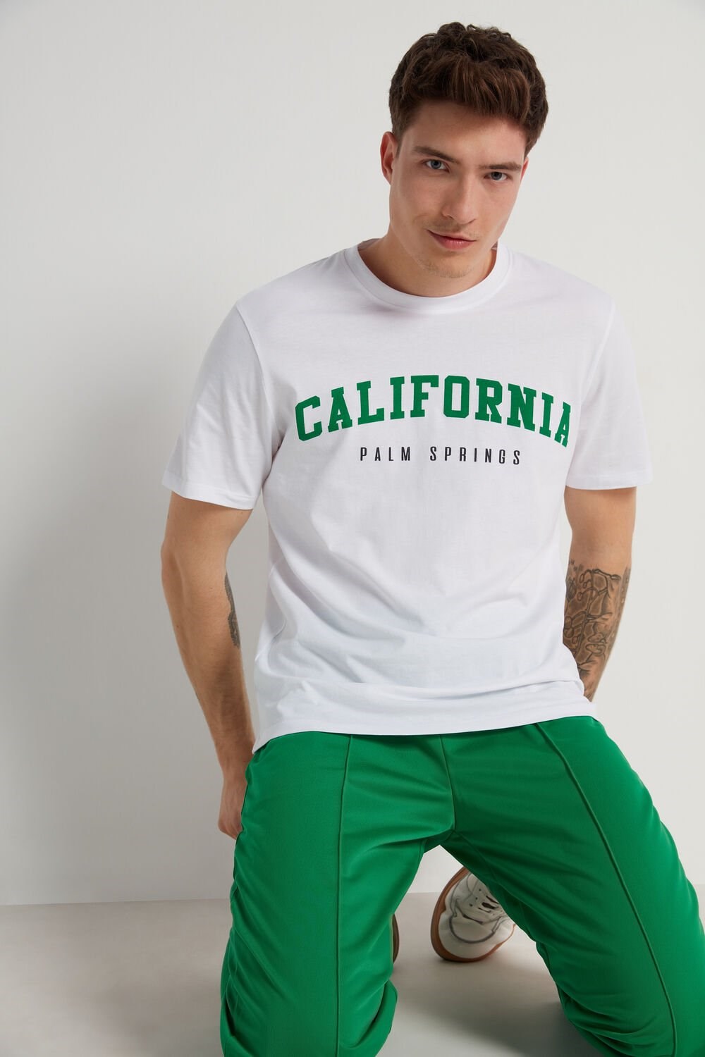 Print White California Print 405v Tezenis Printed Cotton T-Shirt | 964875-BAR