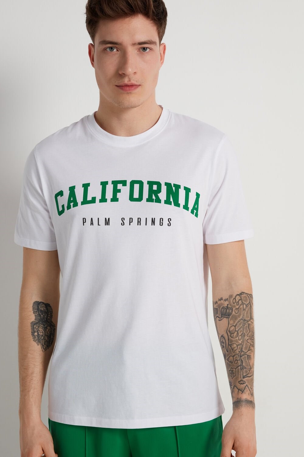 Print White California Print 405v Tezenis Printed Cotton T-Shirt | 964875-BAR