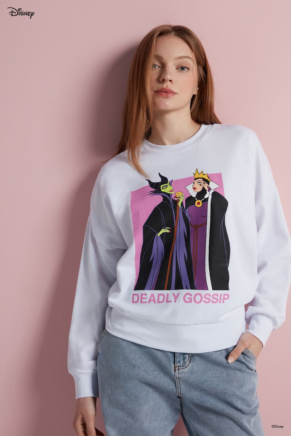 Print White Deadly Gossip Print 349v Tezenis Disney Villains Long Sleeve Crewneck Sweatshirt | 096178-OLI