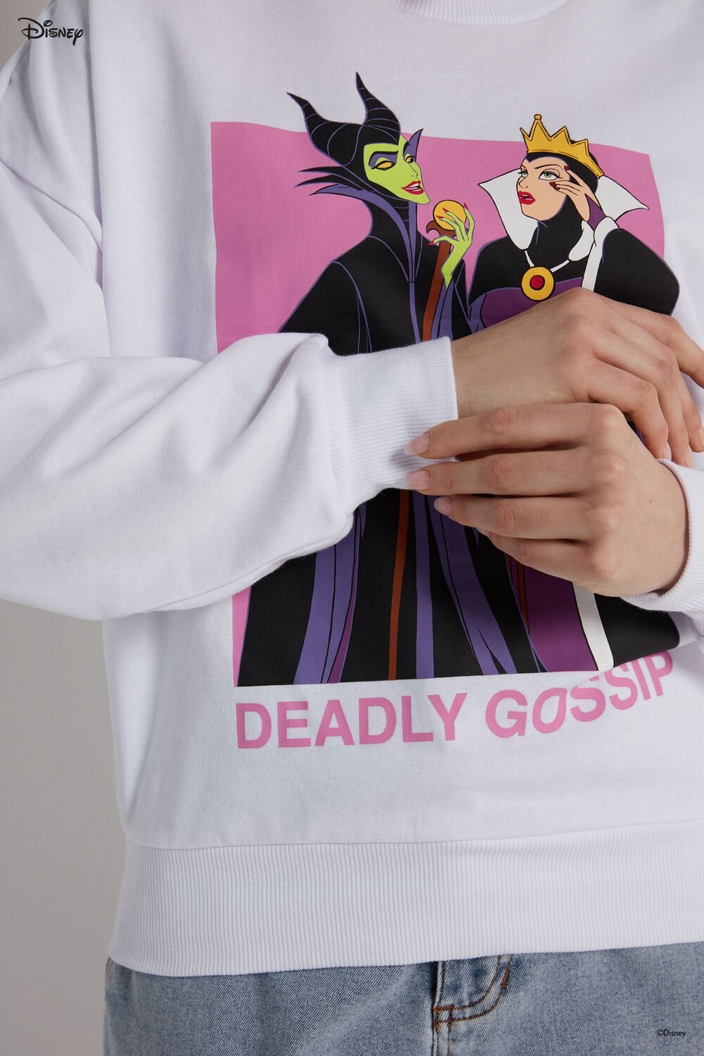 Print White Deadly Gossip Print 349v Tezenis Disney Villains Long Sleeve Crewneck Sweatshirt | 096178-OLI