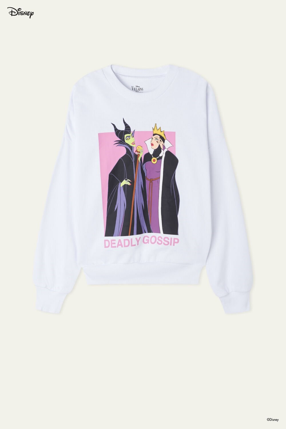 Print White Deadly Gossip Print 349v Tezenis Disney Villains Long Sleeve Crewneck Sweatshirt | 096178-OLI