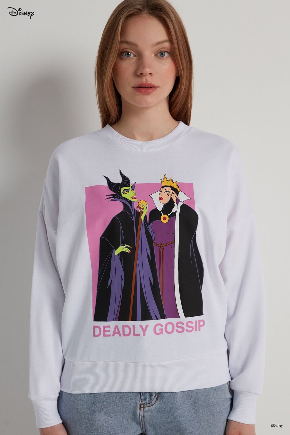 Print White Deadly Gossip Print 349v Tezenis Disney Villains Long Sleeve Crewneck Sweatshirt | 096178-OLI