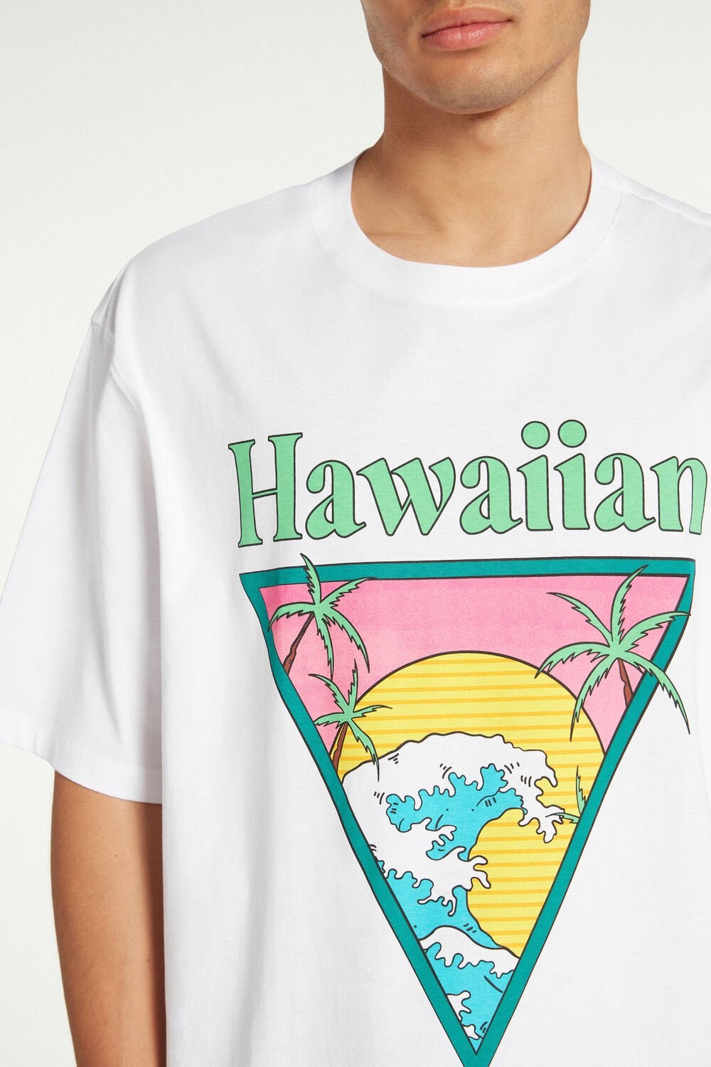 Print White Hawaiian Print 512v Tezenis Oversized Cotton T-Shirt | 745926-WDC