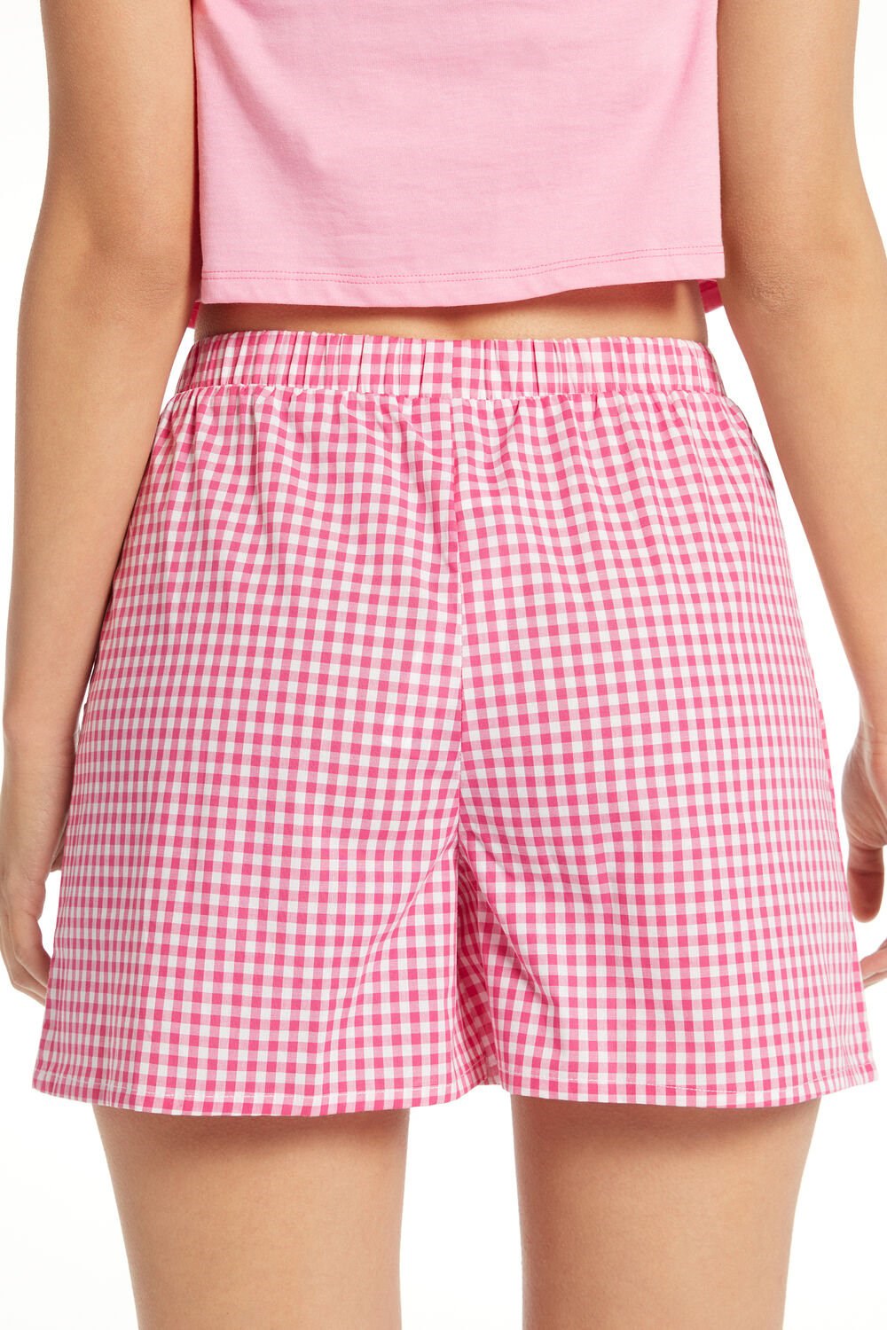 Red Fuchsia Gingham Print 612v Tezenis Cotton Fabric Shorts with Pockets | 302546-XGI