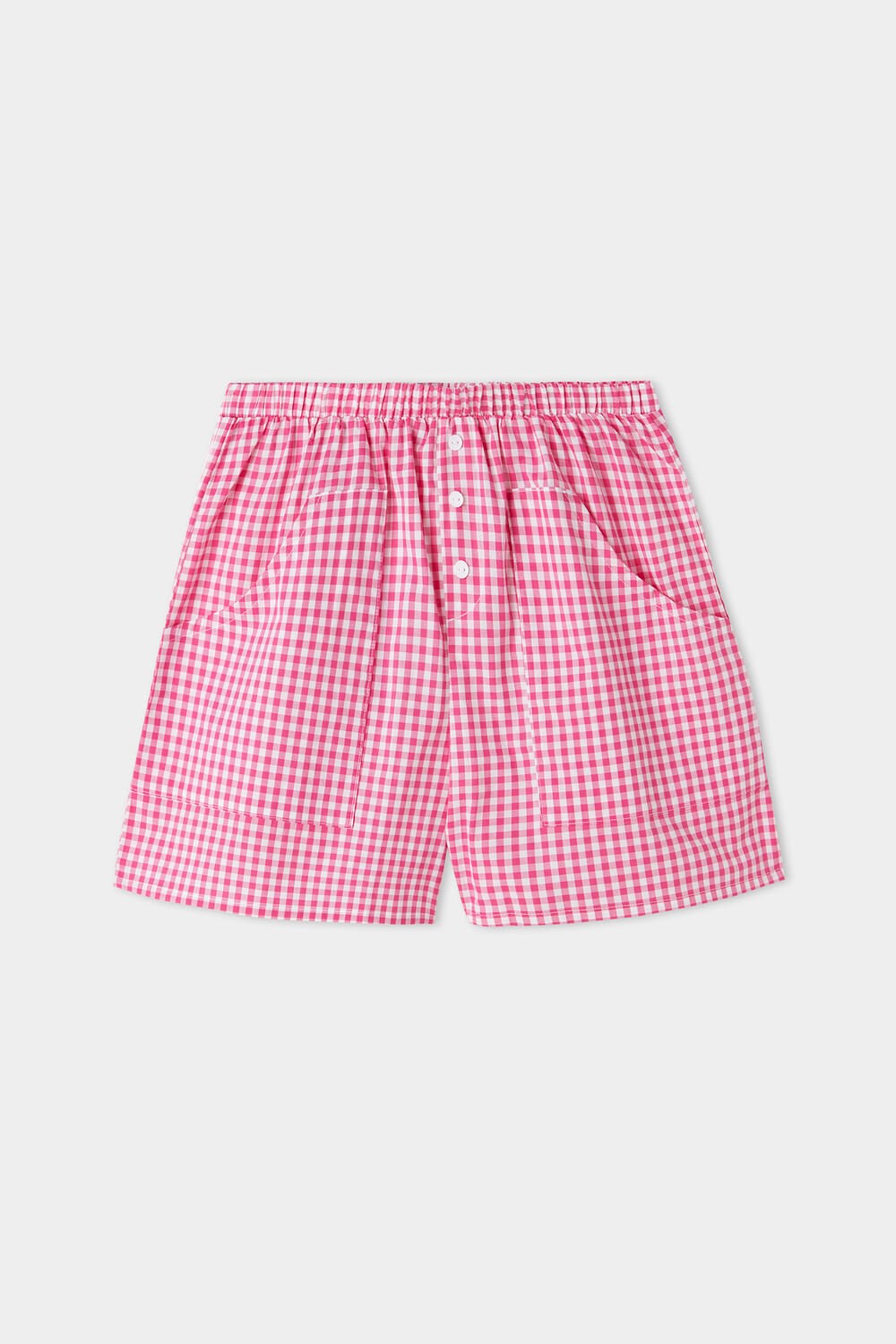 Red Fuchsia Gingham Print 612v Tezenis Cotton Fabric Shorts with Pockets | 302546-XGI