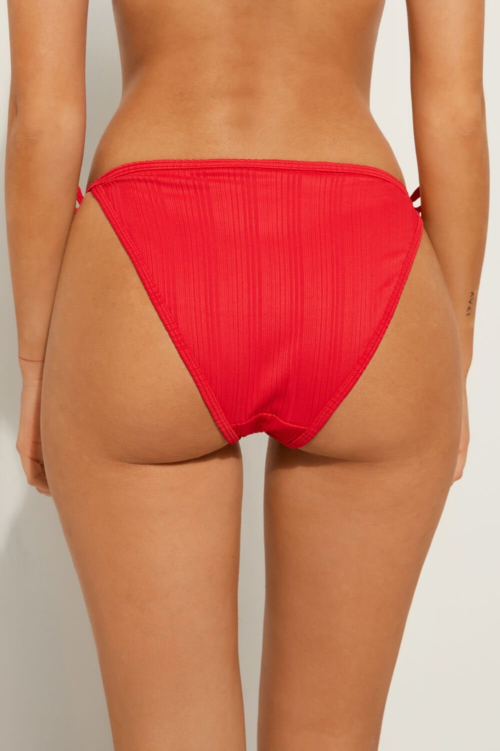 Red New Red 567v Tezenis Red Ribbed Recycled Tie-String Bikini Bottoms | 456810-ZEC