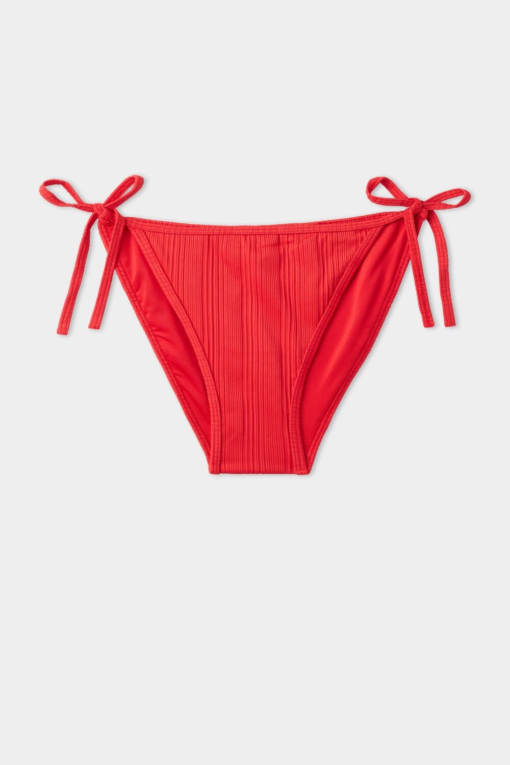 Red New Red 567v Tezenis Red Ribbed Recycled Tie-String Bikini Bottoms | 456810-ZEC