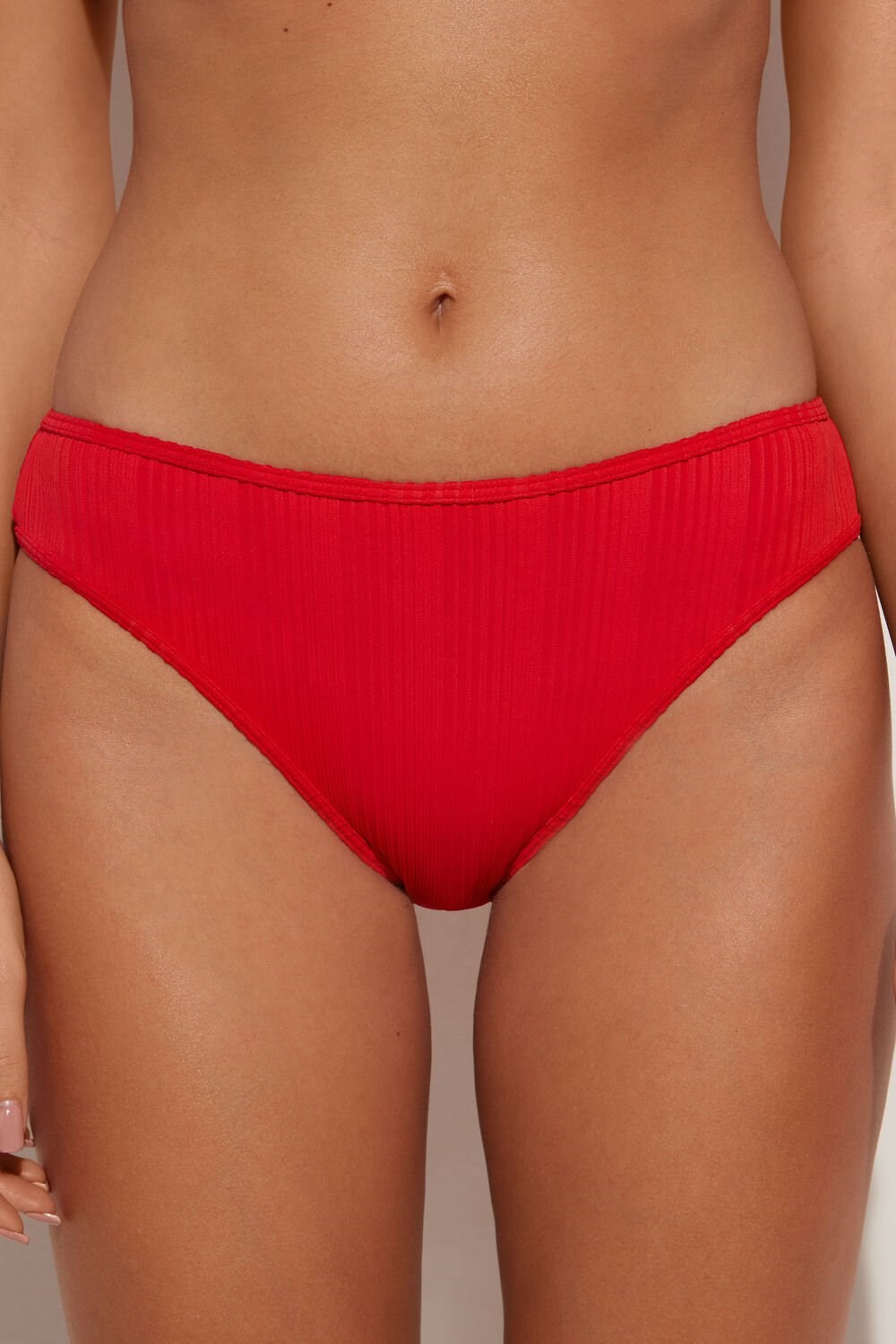 Red New Red 567v Tezenis Red Ribbed Recycled Microfiber Classic Bikini Bottoms | 896504-YCO