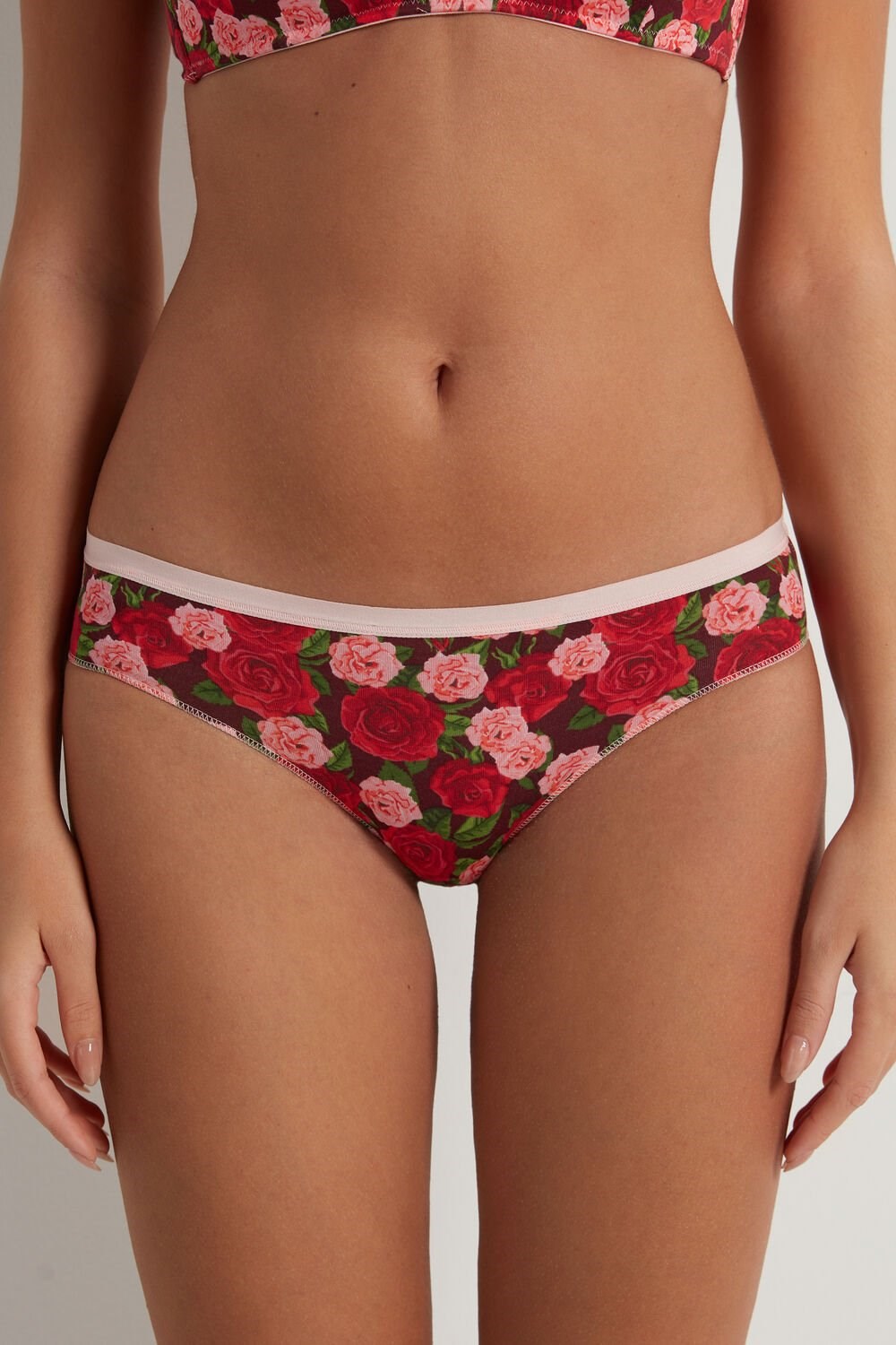 Red Rose Print 300v Tezenis Printed Cotton Panties | 508614-ACN