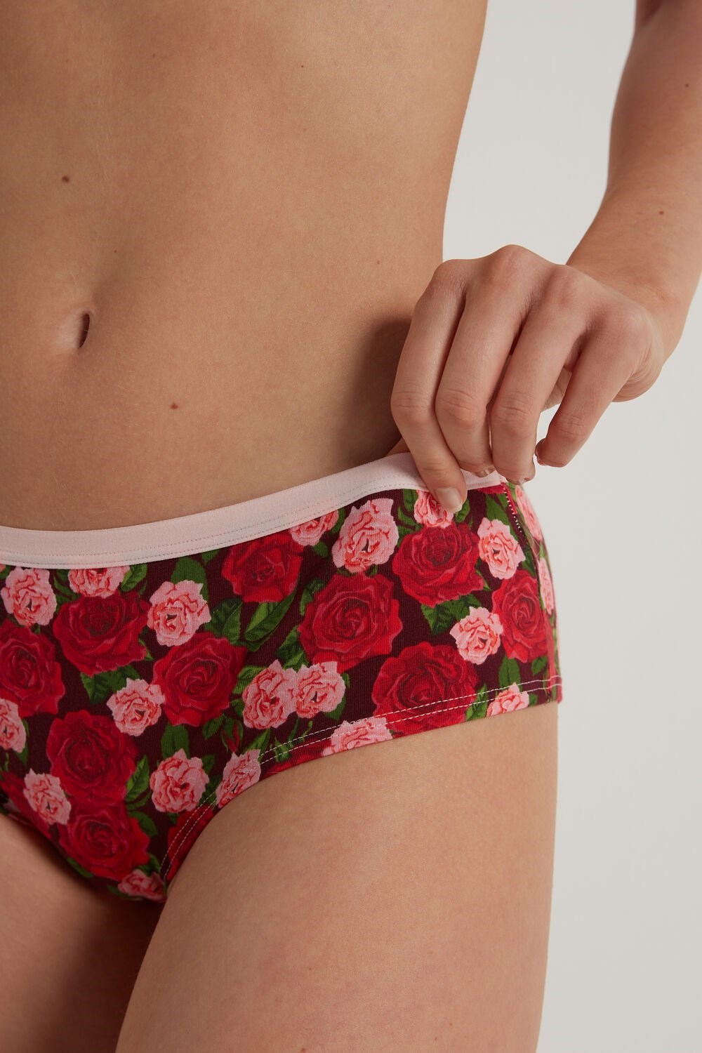 Red Rose Print 300v Tezenis Printed Cotton Boyshorts | 867290-AUM