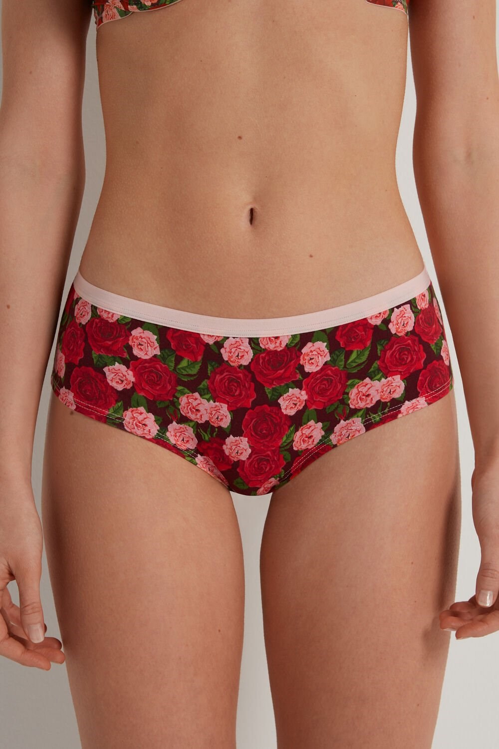 Red Rose Print 300v Tezenis Printed Cotton Boyshorts | 867290-AUM