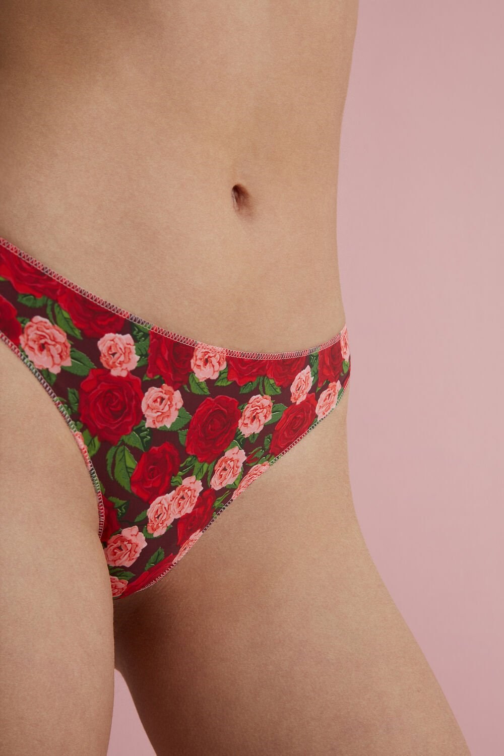 Red Rose Print 300v Tezenis Printed Microfiber Brazilian Panties | 382740-EUL