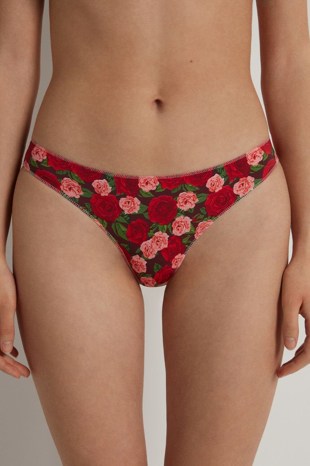 Red Rose Print 300v Tezenis Printed Microfiber Brazilian Panties | 382740-EUL