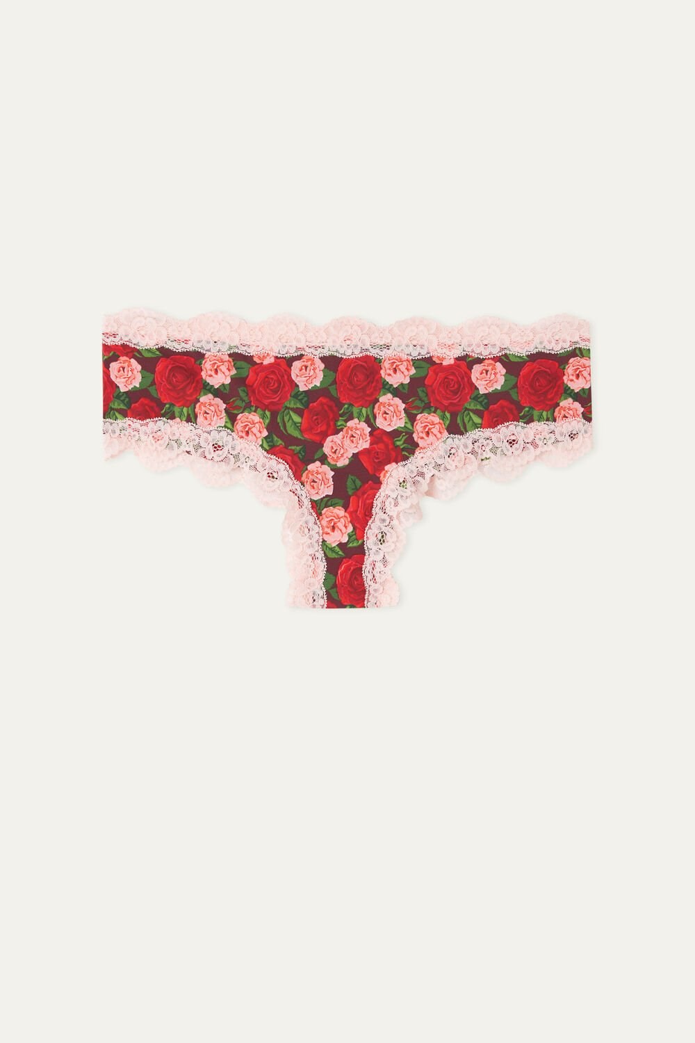 Red Rose Print 300v Tezenis Printed Microfiber and Lace Hipster Brazilian | 394601-COG