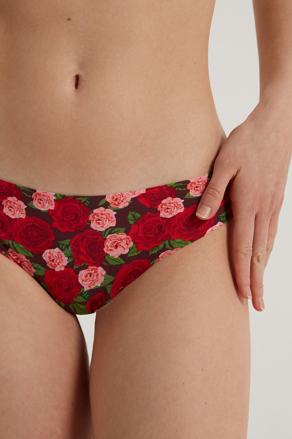 Red Rose Print 300v Tezenis Raw Edge Brazilian Brief in Printed Microfiber | 015792-GAD