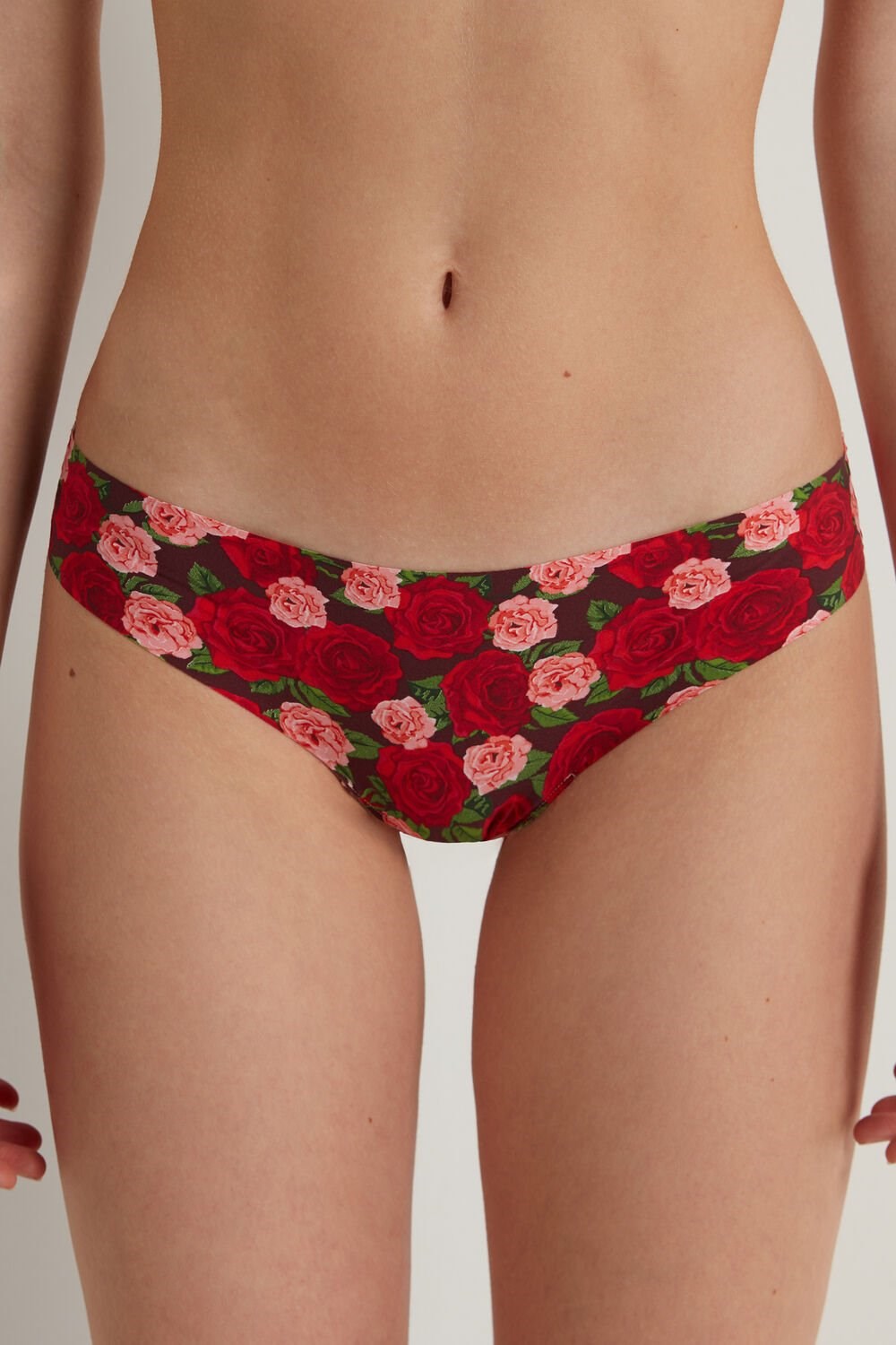 Red Rose Print 300v Tezenis Raw Edge Brazilian Brief in Printed Microfiber | 015792-GAD