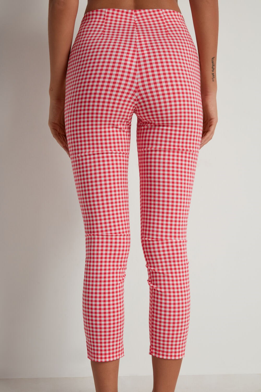 Red Strawberry Red Gingham Print 335v Tezenis Printed Capri Leggings | 194673-CZI