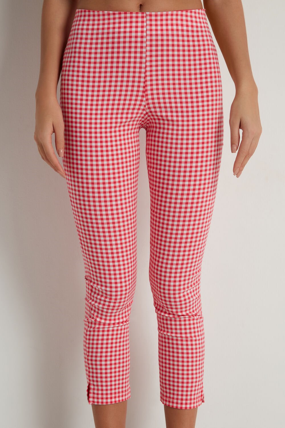 Red Strawberry Red Gingham Print 335v Tezenis Printed Capri Leggings | 194673-CZI