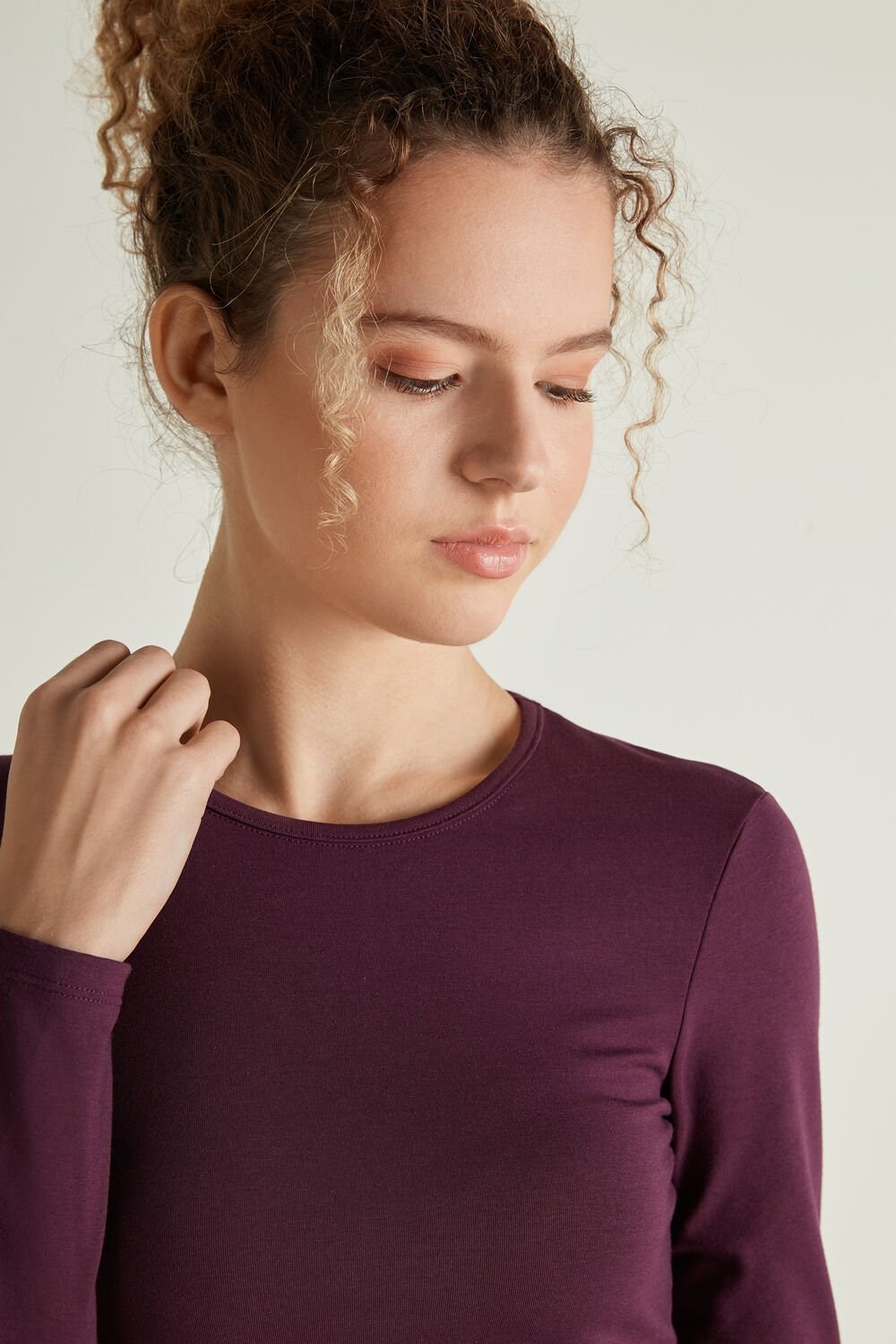 Violet Grape Skin 928u Tezenis Thermal Modal and Cotton Crew-Neck Top | 107986-VBD