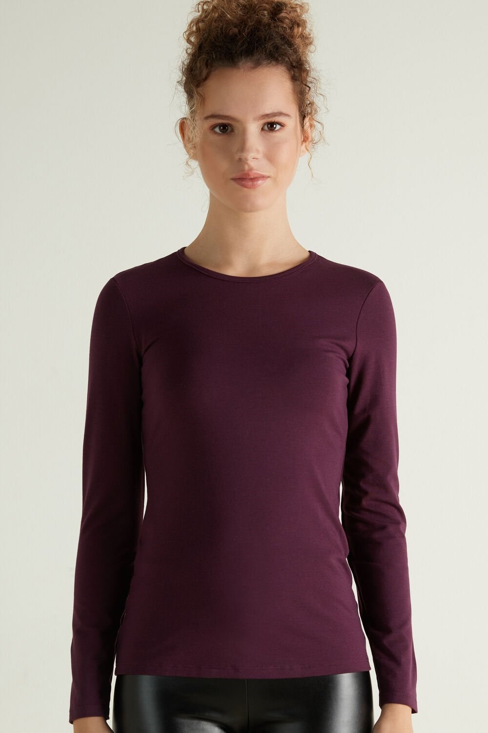 Violet Grape Skin 928u Tezenis Thermal Modal and Cotton Crew-Neck Top | 107986-VBD