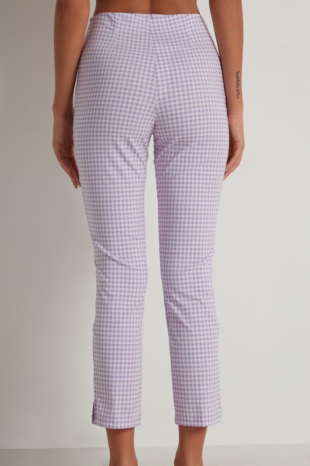 Violet Pastel Lilac Gingham Print 334v Tezenis Printed Capri Leggings | 160389-GJQ