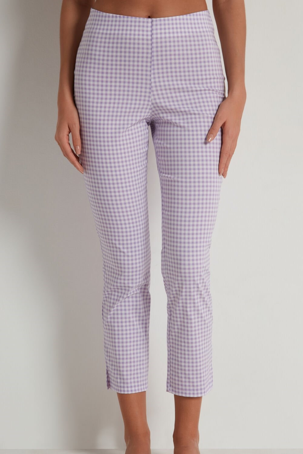 Violet Pastel Lilac Gingham Print 334v Tezenis Printed Capri Leggings | 160389-GJQ