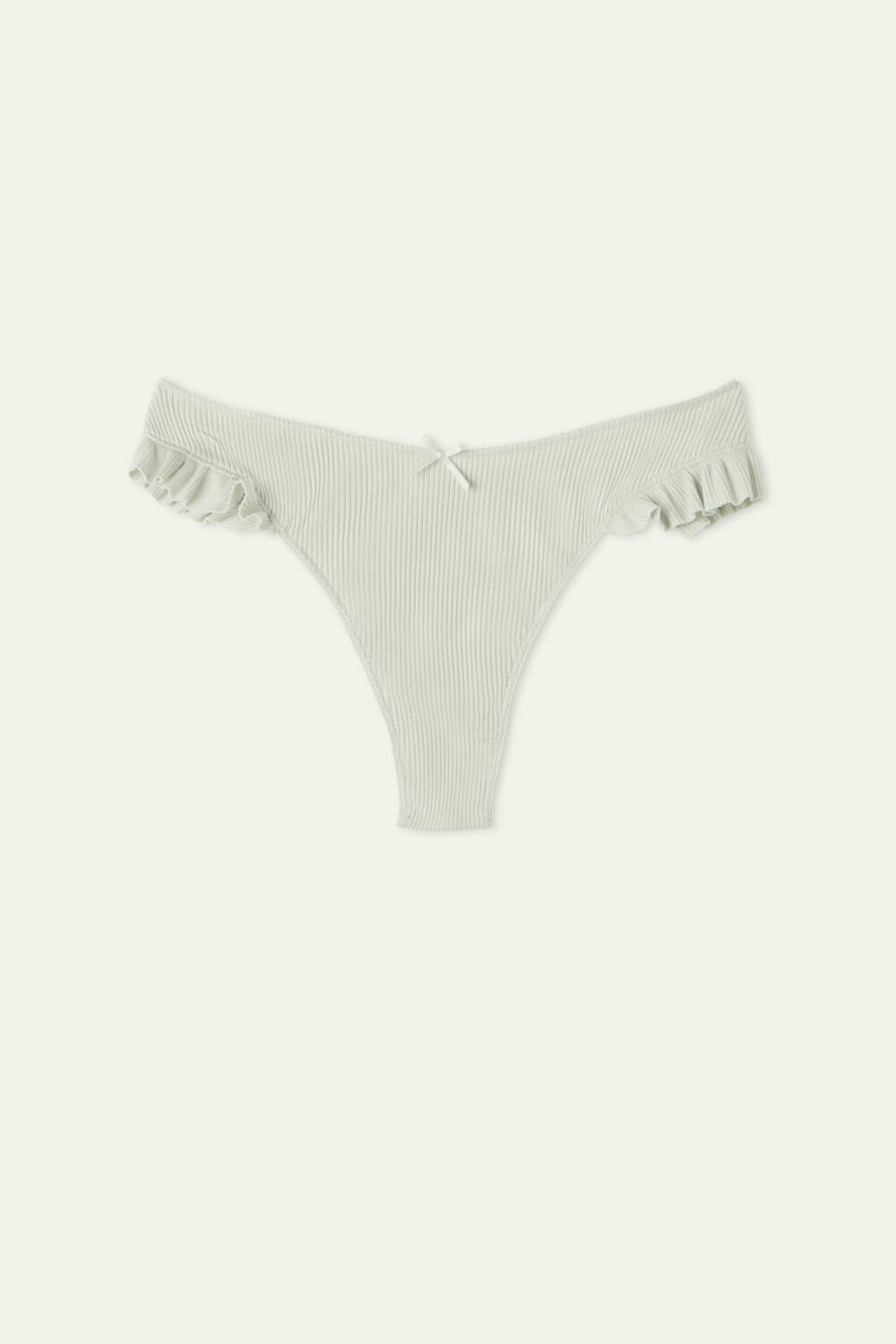 White Powder Green 311v Tezenis High-Cut Ribbed Cotton Brazilian Panties with Ruffles | 387406-RNI