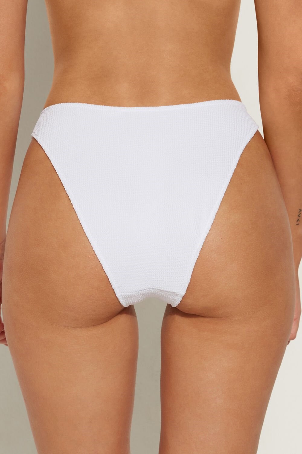 White White 001 Tezenis 3D-Effect High-Cut Rounded Brazilian Bikini Bottoms | 132785-JVD