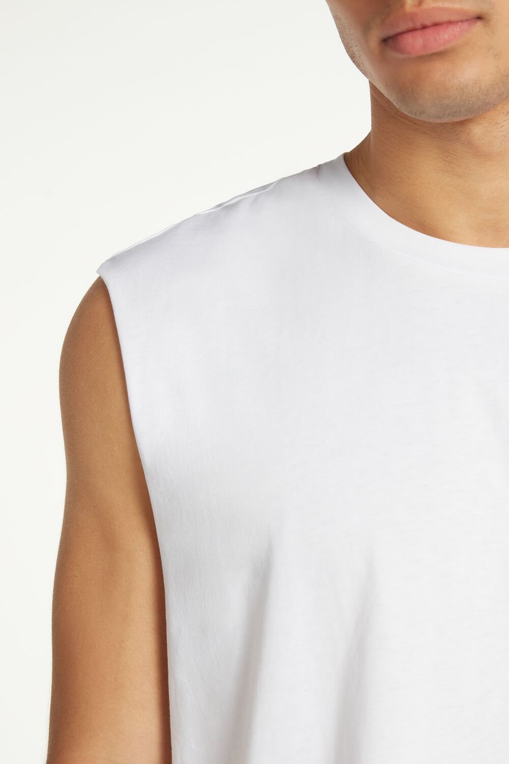 White White 001 Tezenis Cotton Crewneck Tank Top | 074136-RTW