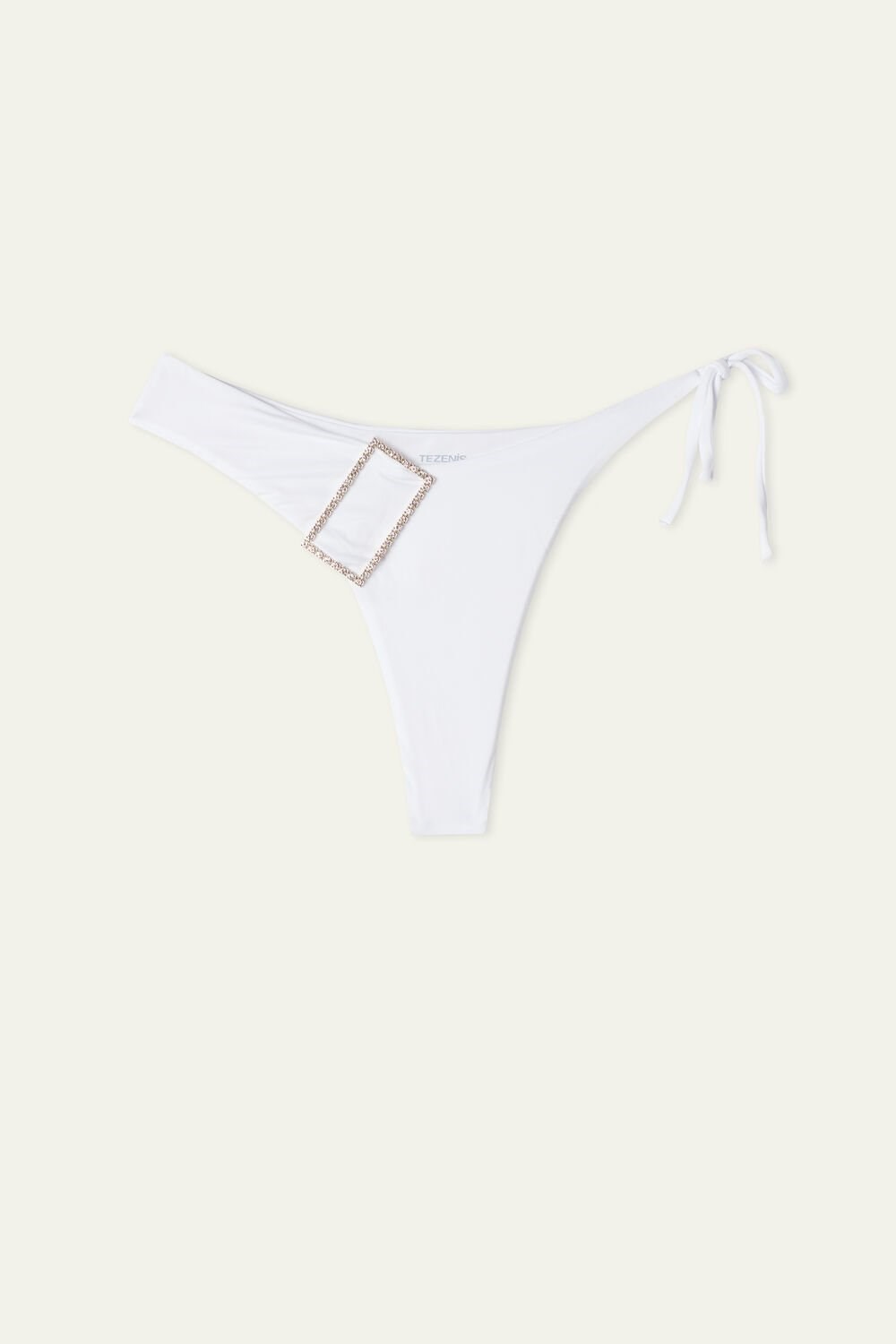 White White 001 Tezenis Crystal Buckle String Brazilian Bikini Bottoms | 839627-SRJ