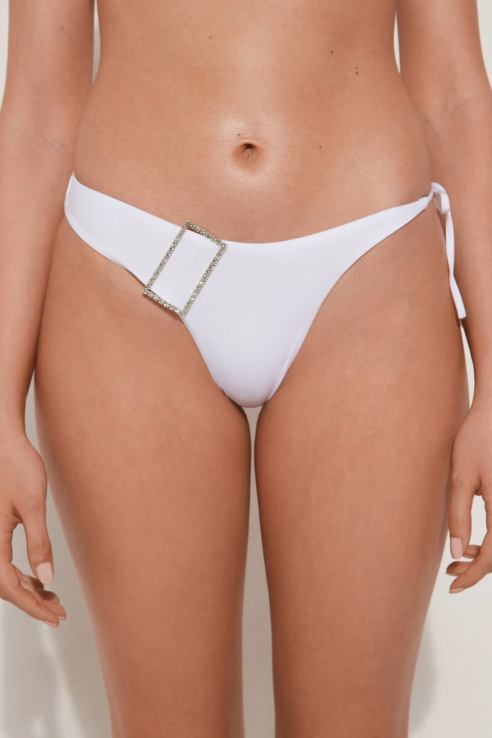 White White 001 Tezenis Crystal Buckle String Brazilian Bikini Bottoms | 839627-SRJ