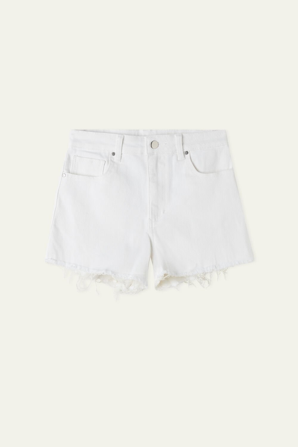 White White 001 Tezenis High Rise Frayed Denim Shorts | 651273-RYE