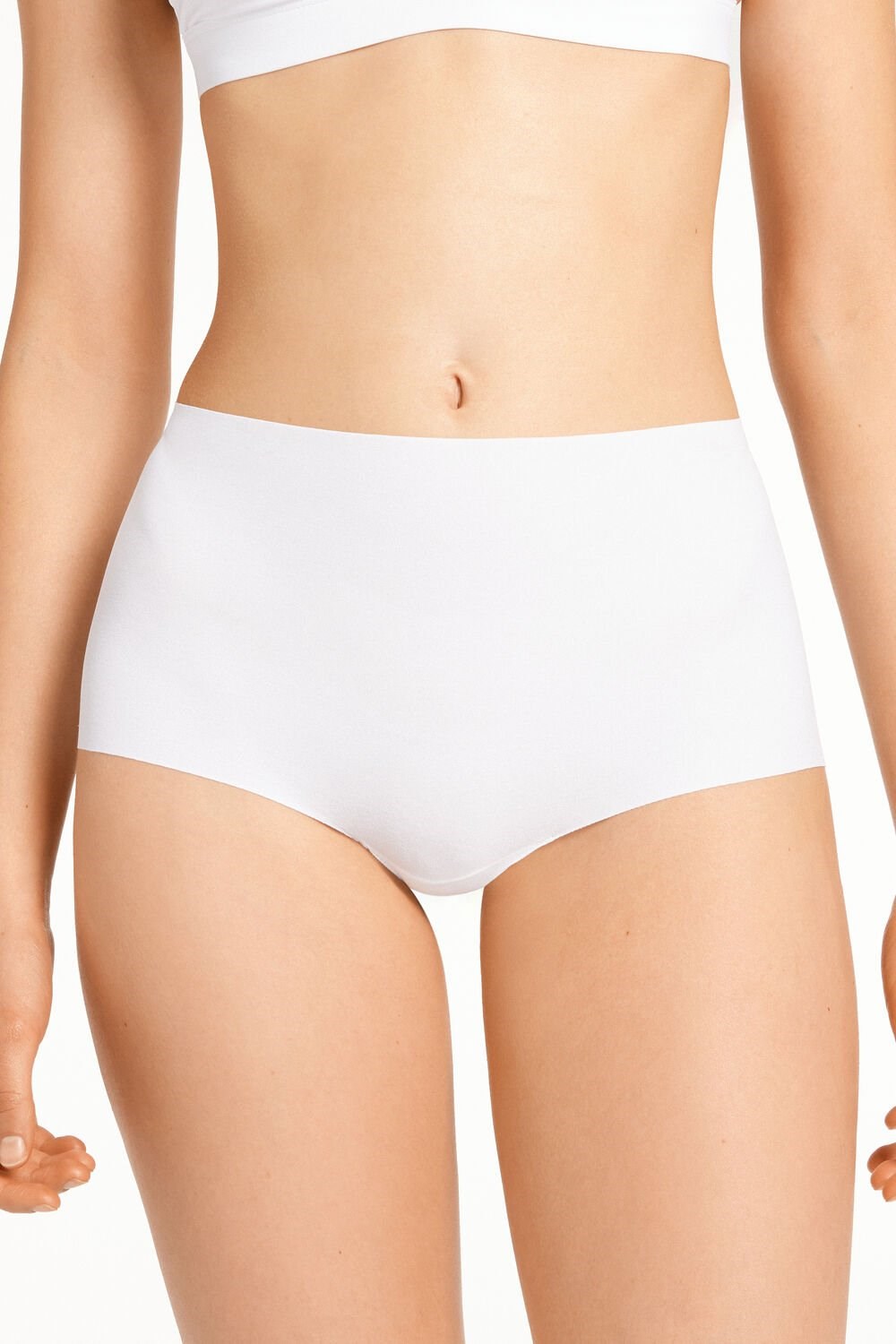 White White 001 Tezenis High-Waisted Raw-Cut Microfiber Hipsters | 235419-NSA