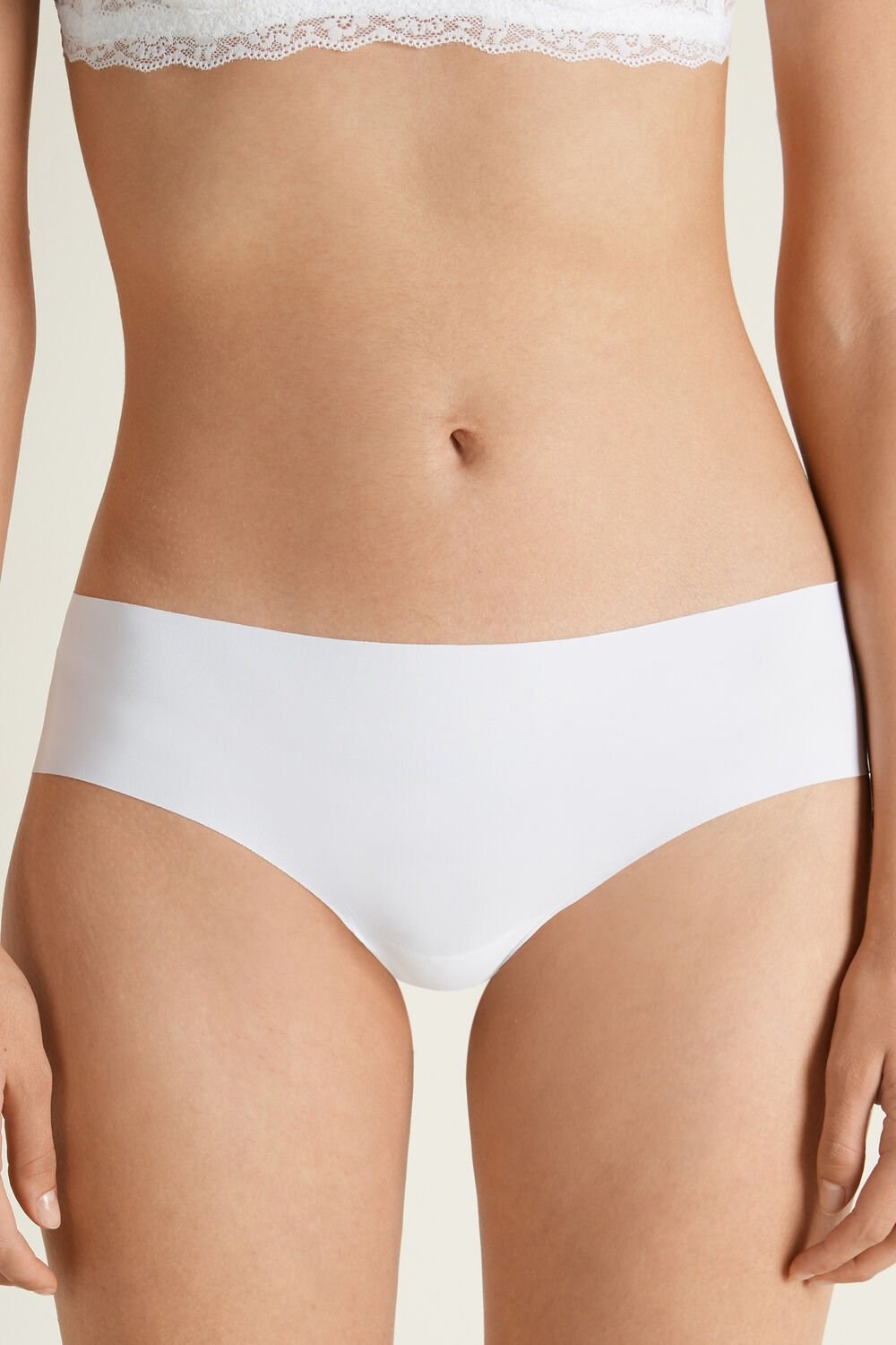 White White 001 Tezenis Laser-Cut Microfiber Recycled Lace Brazilian Panties | 723509-GCQ