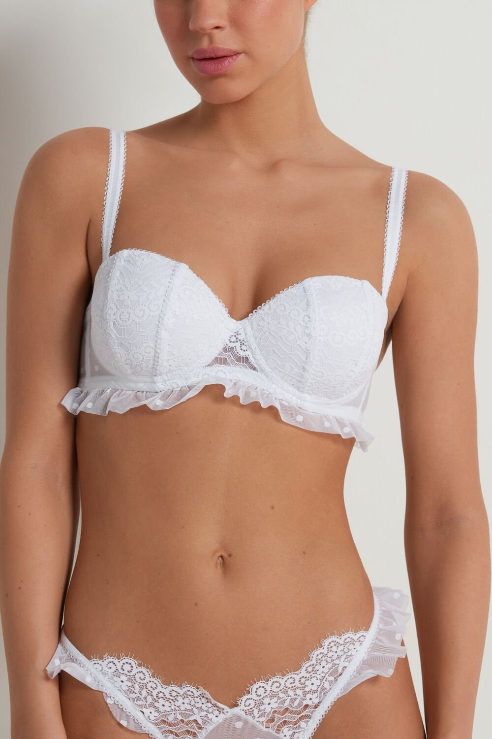 White White 001 Tezenis Marry Me Lace Madrid Ultra-Padded Bandeau Bra | 659184-LIU